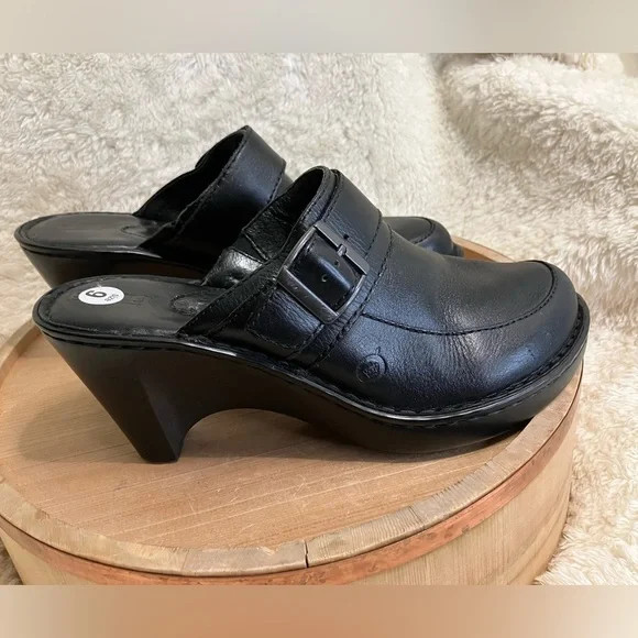 Born Black Leather‎ women mules  size 9 BOC Born Concept Womens Size 9 M BLACK Leather Shoes Clogs  main image 4